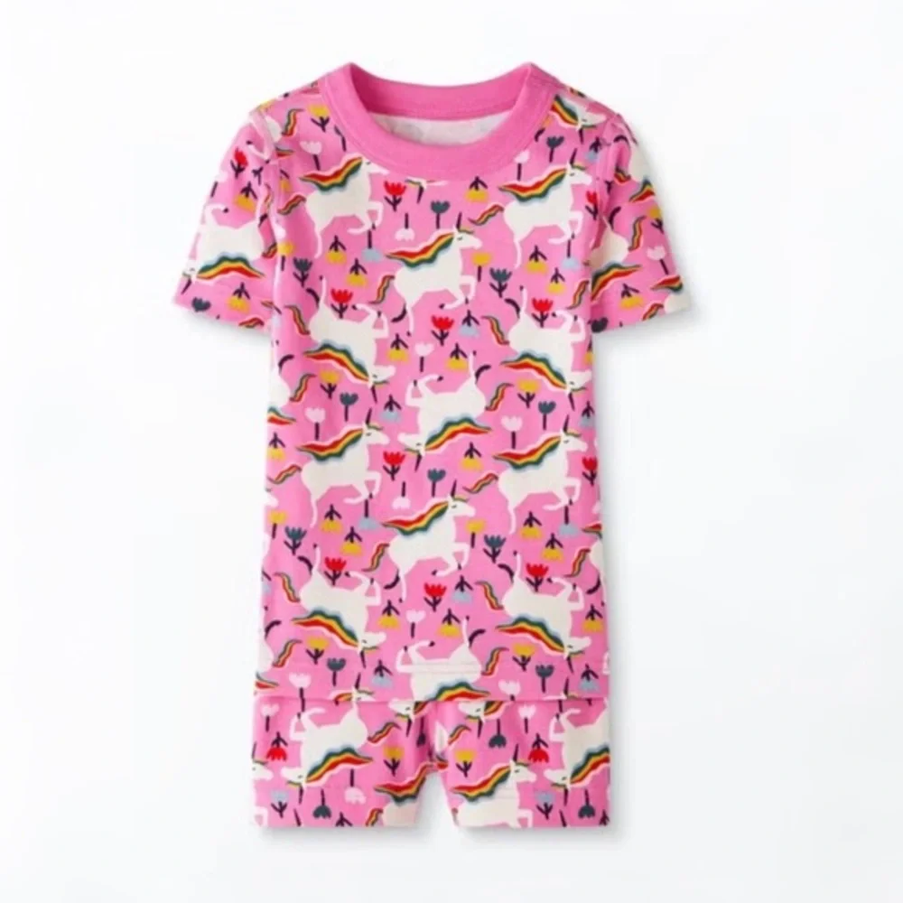 HANNA ANDERSSON SHORT JOHN PAJAMA SET IN RAINBOW UNICORN